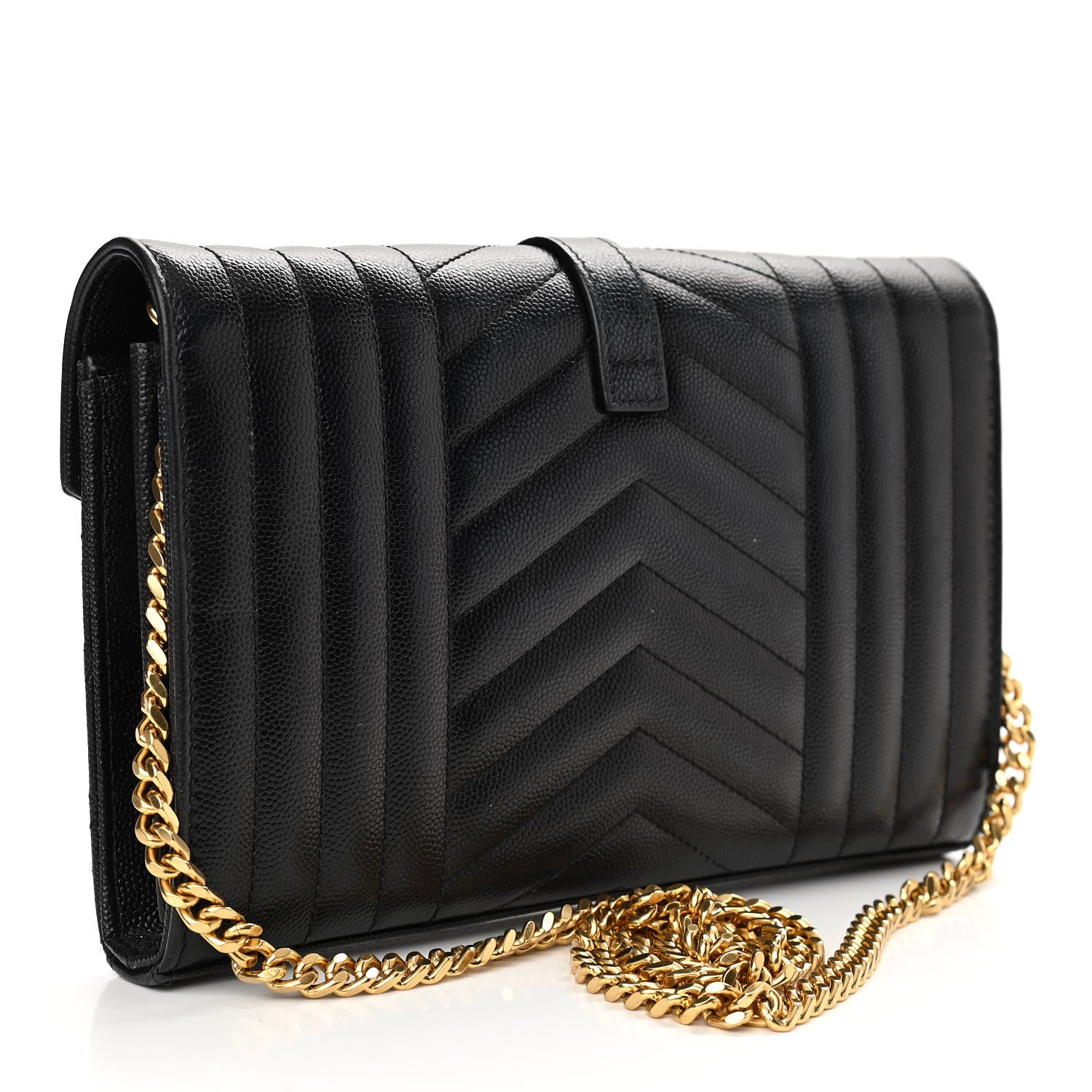 Saint Laurent Grain De Poudre Mixed Matelasse Triquilt Monogram Chain Wallet Black 3 of 11