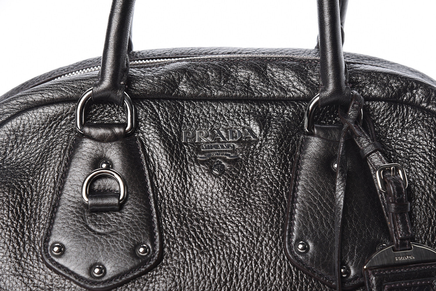 Prada Metallic Cervo Dome Satchel Dark Grey 8 of 10
