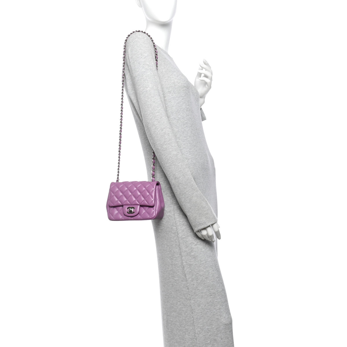 Lambskin Quilted Mini Square Flap Purple