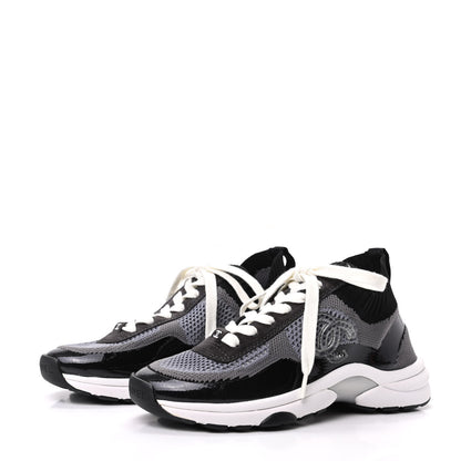 Chanel Fabric Calfskin Suede CC Womens Sneakers 35 Black Grey 3 of 8