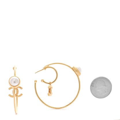 Chanel Pearl CC Tags Hoop Earrings Gold 2 of 5