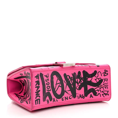 Balenciaga Smooth Calfskin Graffiti Hourglass Top Handle Bag XS Acid Fuchsia Black 4 of 13