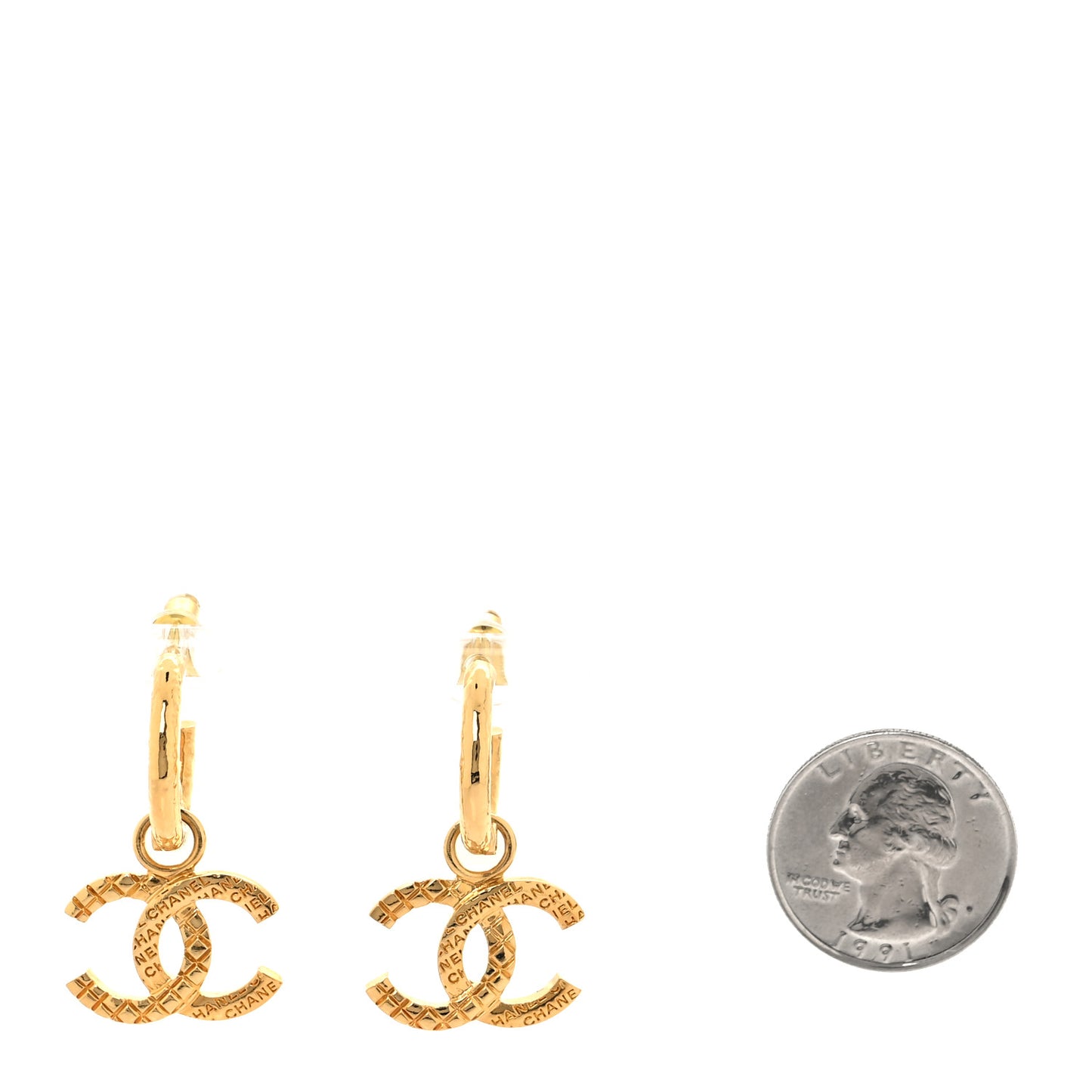 Quilted CC Logo Hoop Earrings Gold