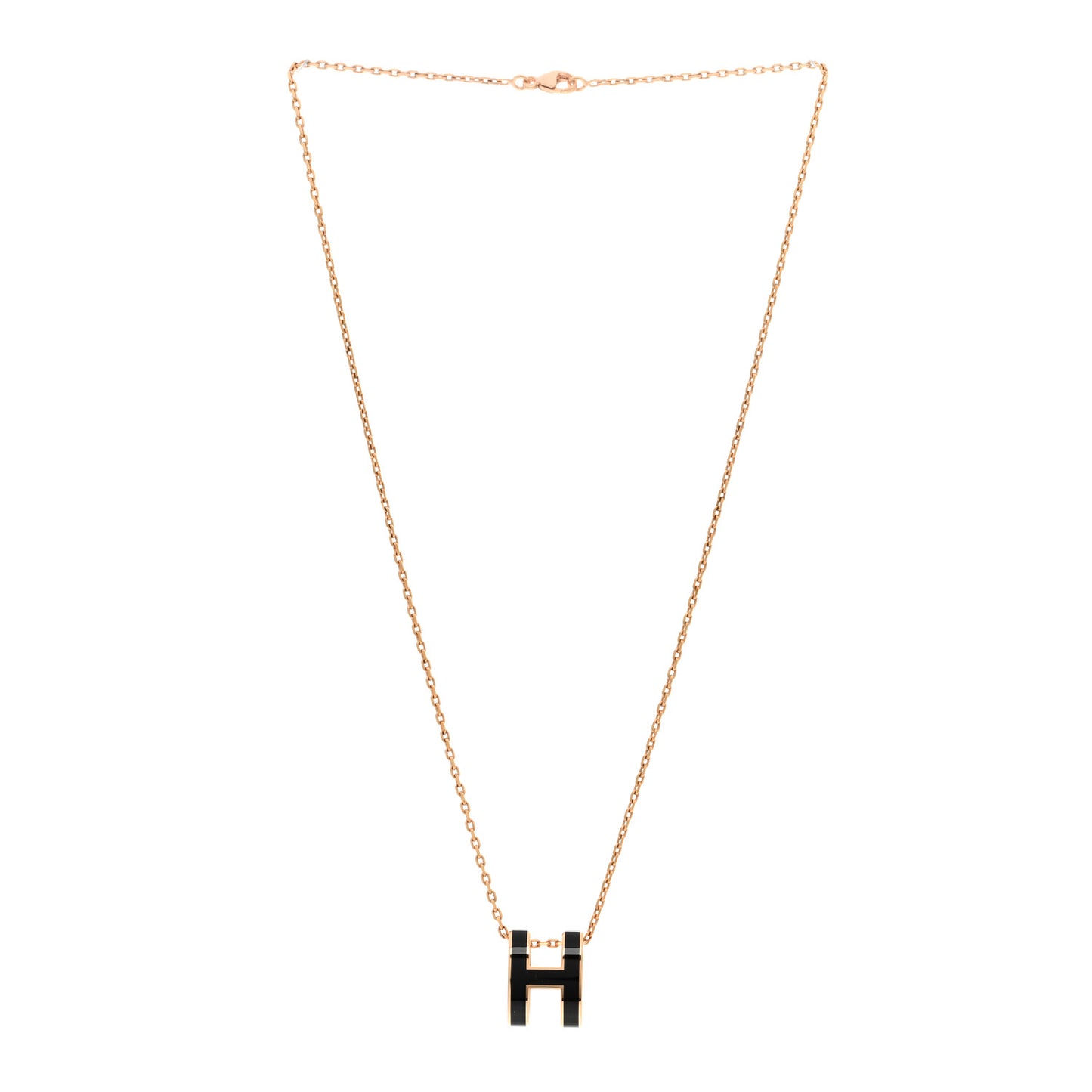 Lacquered Rose Gold Pop H Pendant Necklace Black