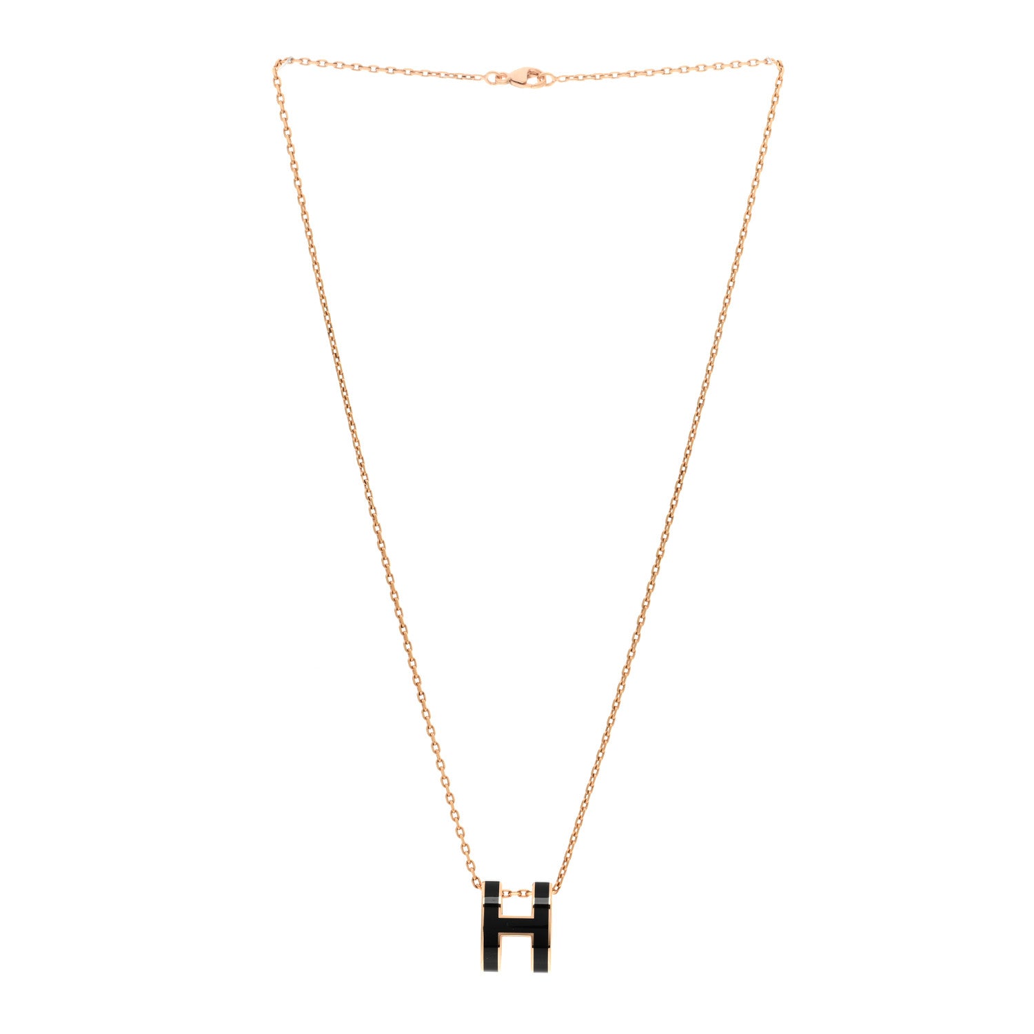 Hermes Lacquered Rose Gold Pop H Pendant Necklace Black 3 of 4
