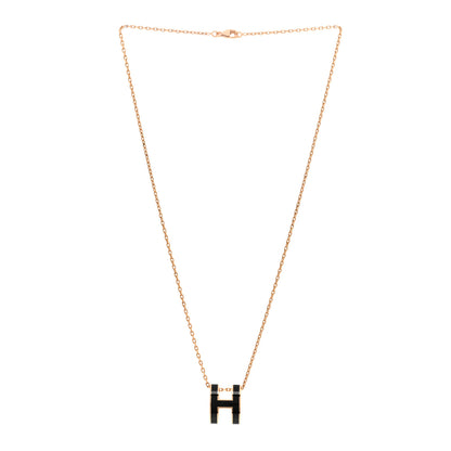 Hermes Lacquered Rose Gold Pop H Pendant Necklace Black 3 of 4