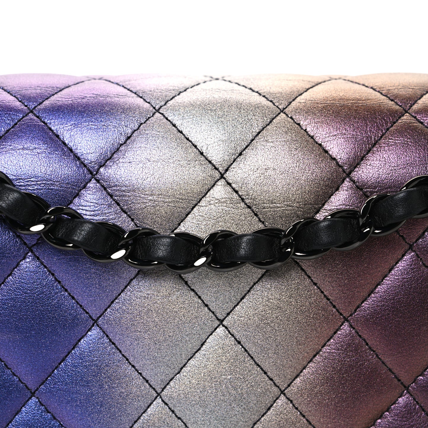 Metallic Calfskin Quilted Ombre Medium Double Flap Black