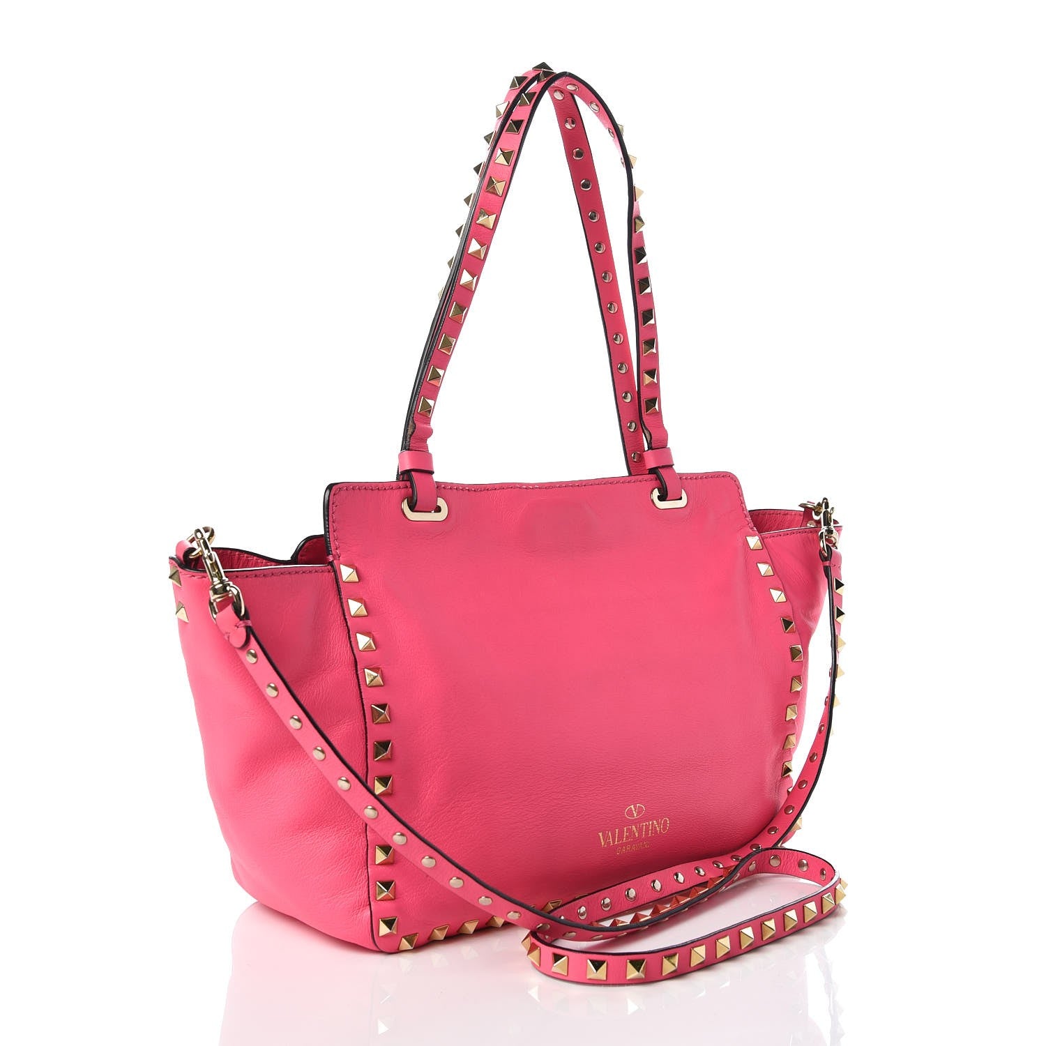 Valentino Garavani Vitello Small Rockstud Tote Fuxia Fluo 4 of 8