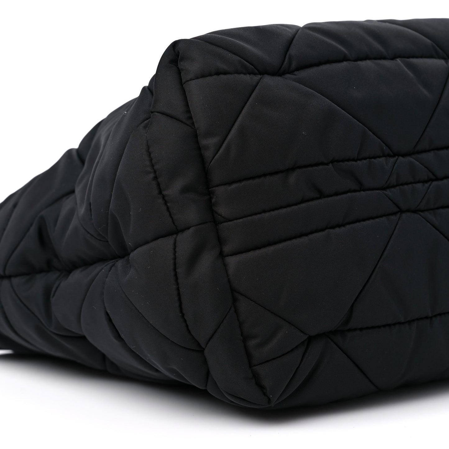 Re-Nylon Nappa Triangle Quilted Padded Small Double Handled Zip Tote Black