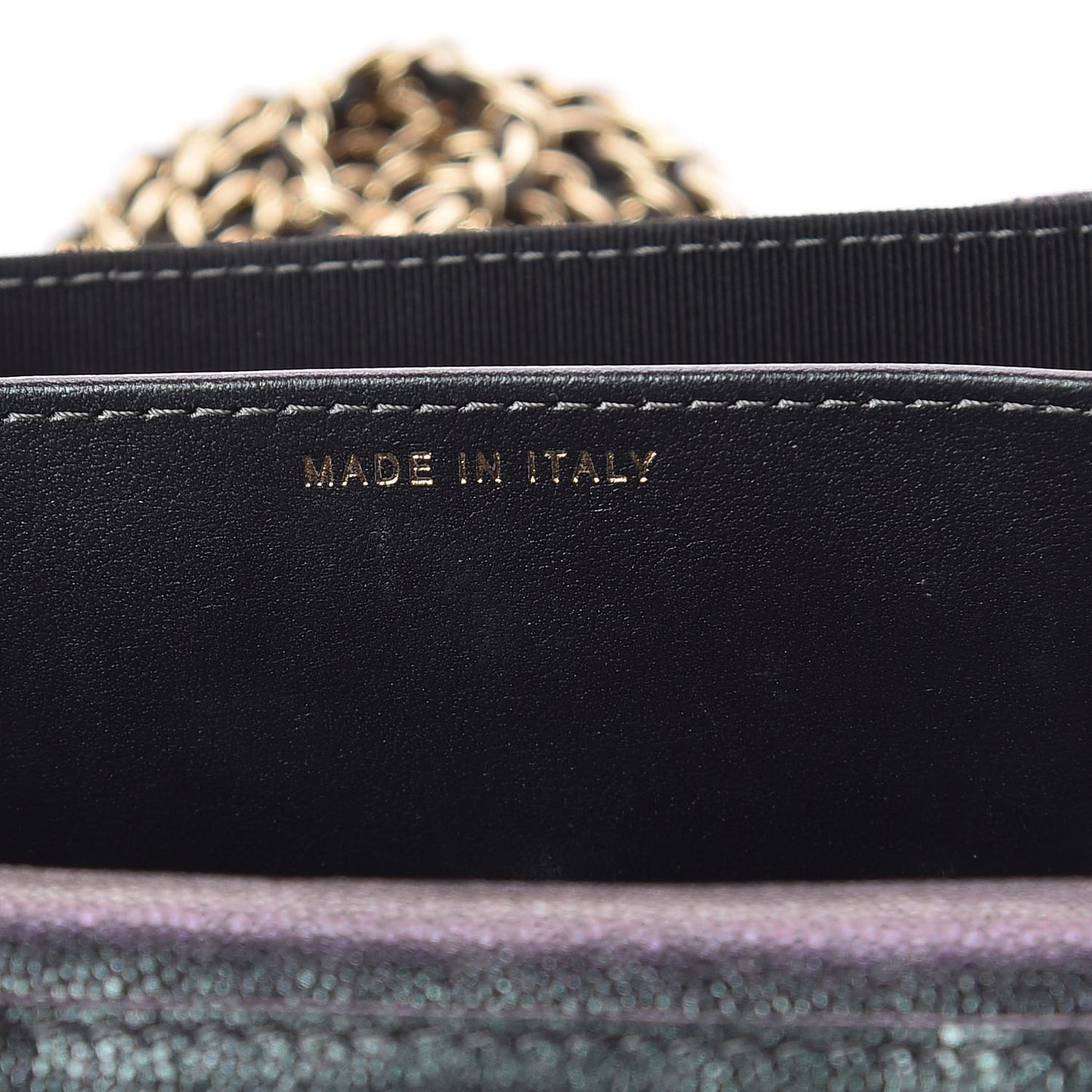 Iridescent Caviar Quilted Flap Card Holder On Chain Black