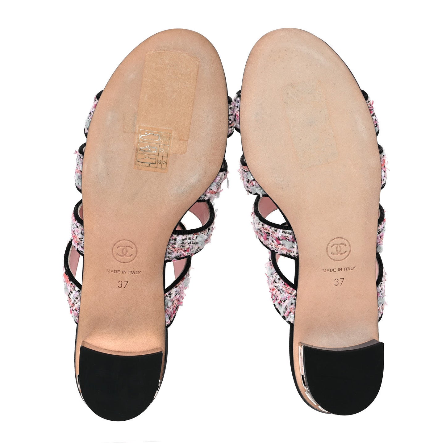 Tweed Grosgrain Sandals 37 Black Blue Pink