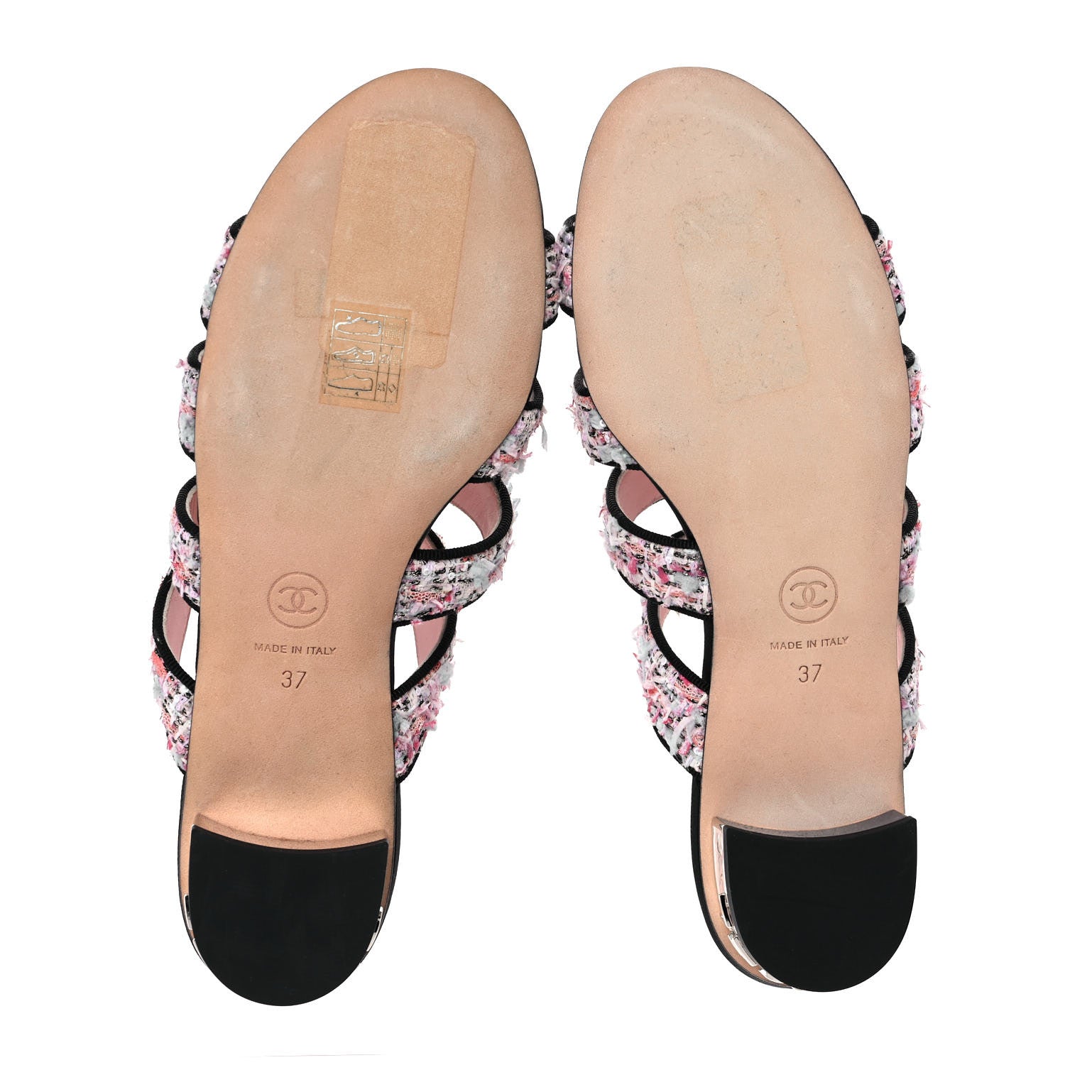 Chanel Tweed Grosgrain Sandals 37 Black Blue Pink 5 of 10