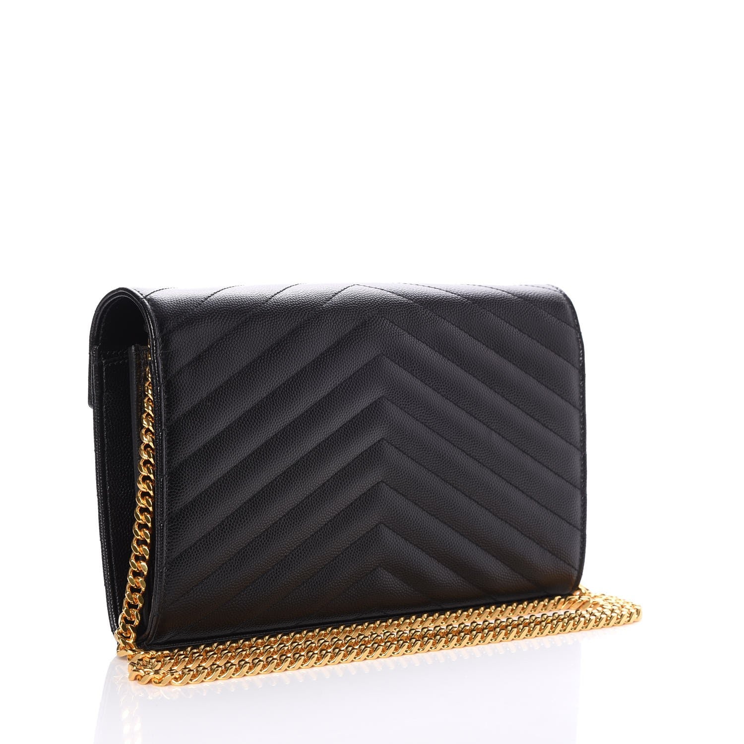 Saint Laurent Grain De Poudre Matelasse Chevron Monogram Chain Wallet Black 3 of 8