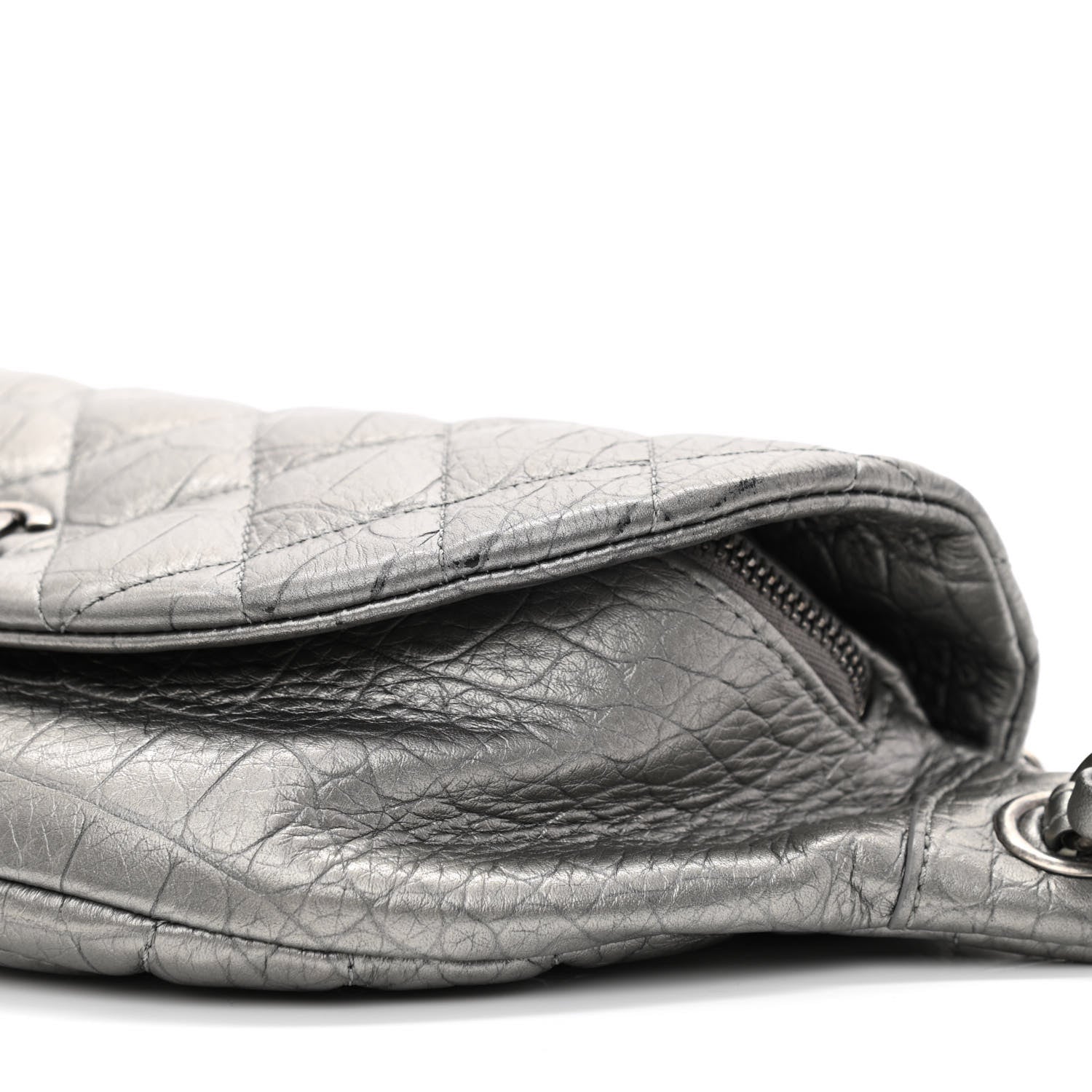 Chanel Metallic Calfskin Crocodile Embossed Quilted Easy Trip Waist Bag Fanny Pack Silver 10 of 11