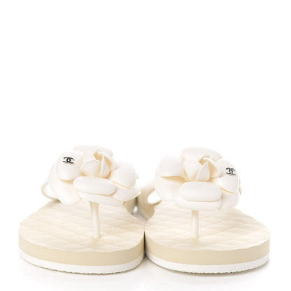 Chanel PVC Camellia Thong Sandals 38 Ivory 2 of 9