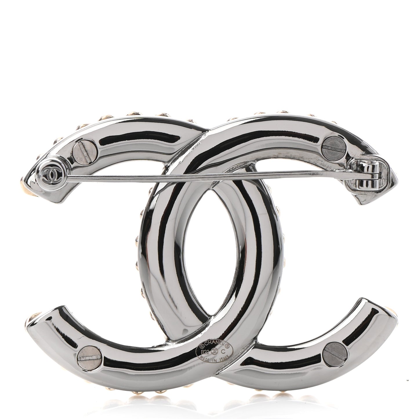 Metal CC Heart Brooch Gold Silver