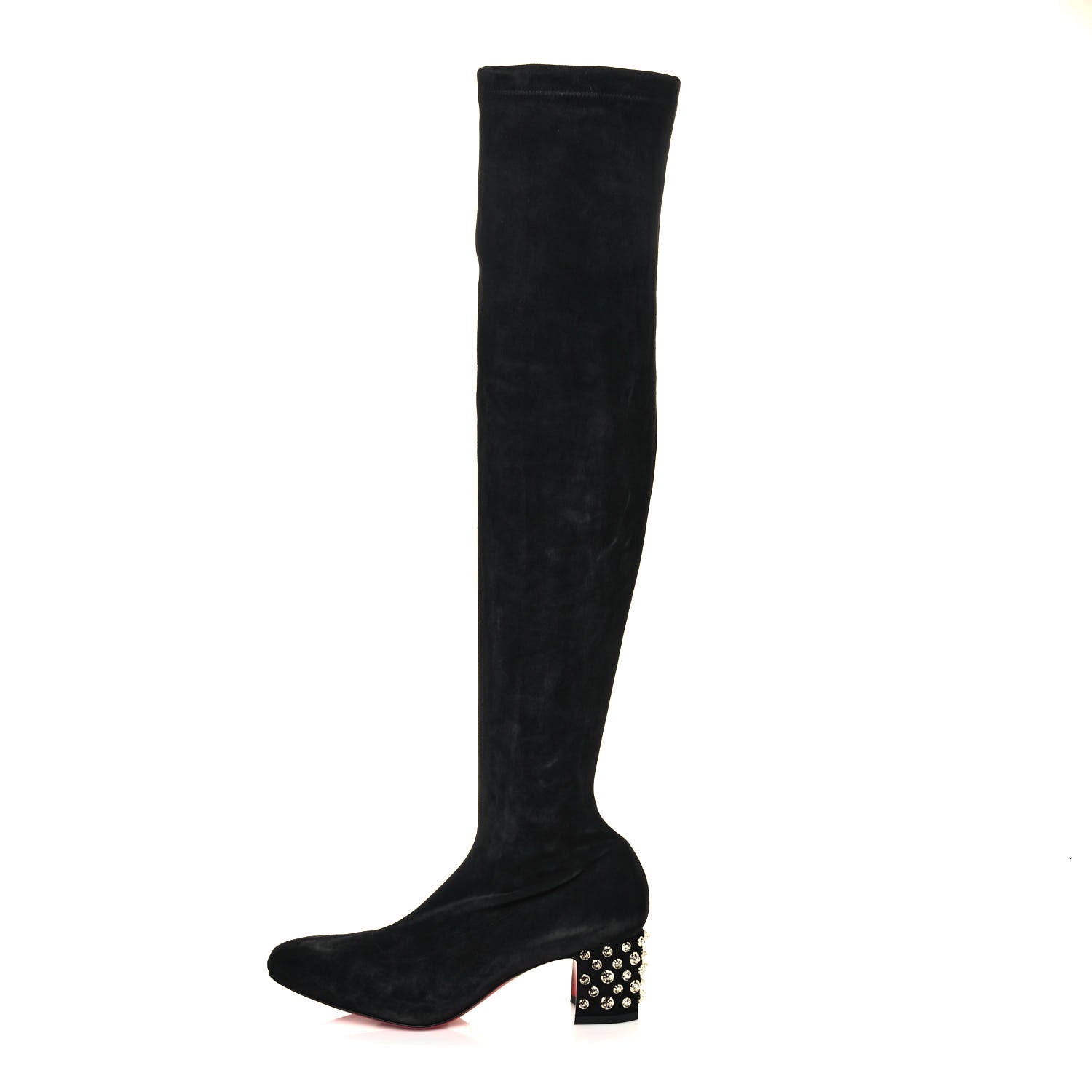 Christian Louboutin Veau Velours Spiked Study Stretch 55 Over The Knee Boots 39.5 Black 1 of 14