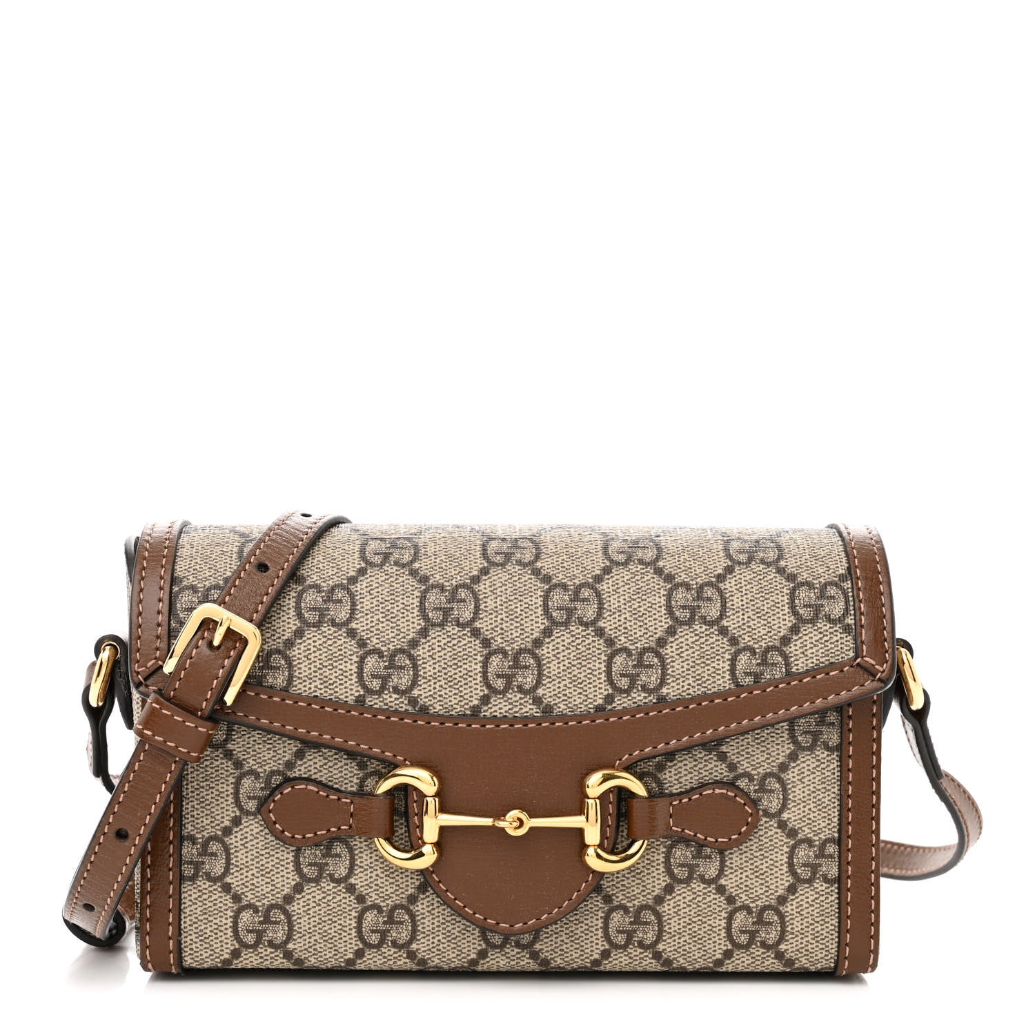 Gucci GG Supreme Monogram Mini Horsebit 1955 Shoulder Bag Beige Brown Sugar 1 of 13