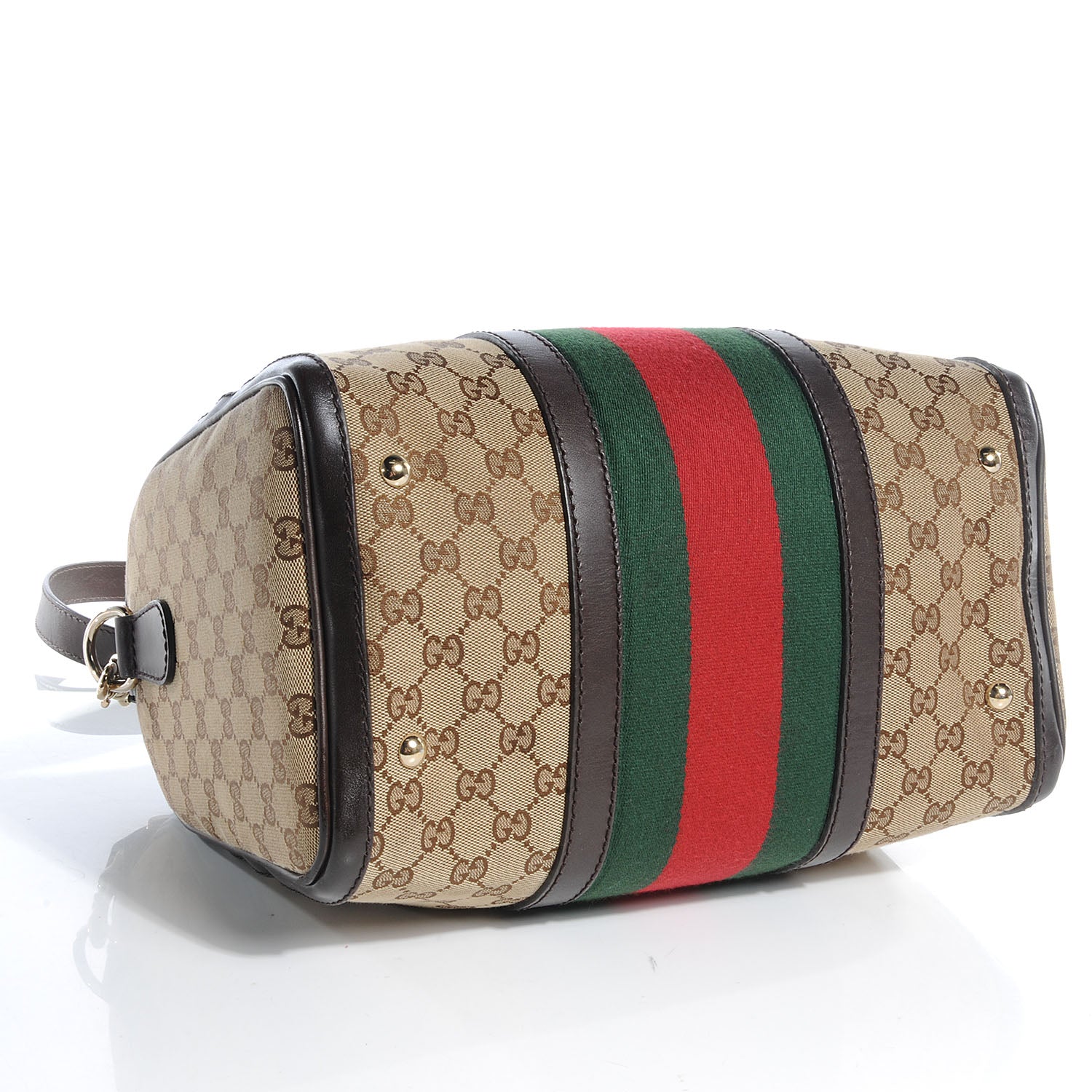 Gucci Monogram Selleria Calfskin Vintage Web Medium Boston Beige Ebony Cocoa 4 of 9