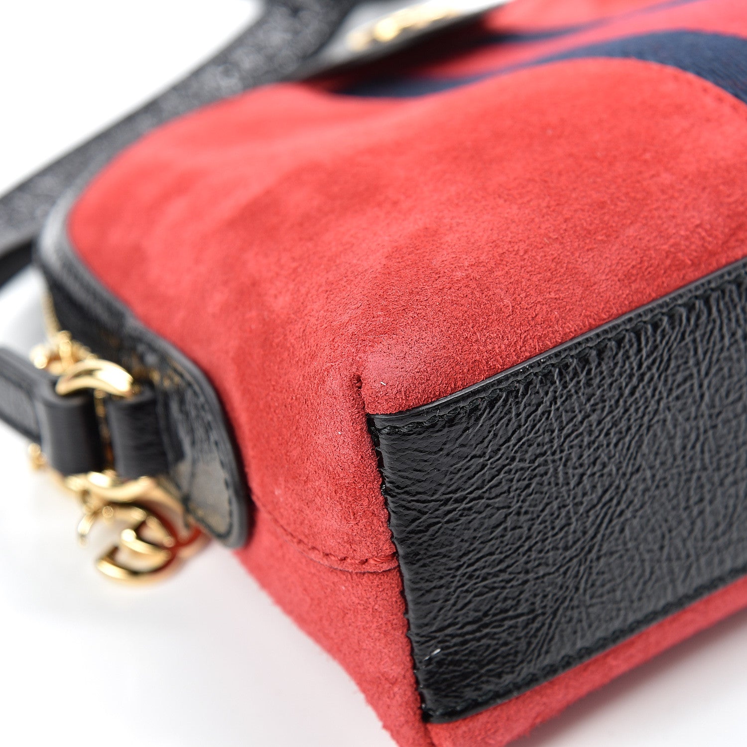Gucci Suede Patent Web GG Small Ophidia Dome Shoulder Bag Hibiscus Red 8 of 12