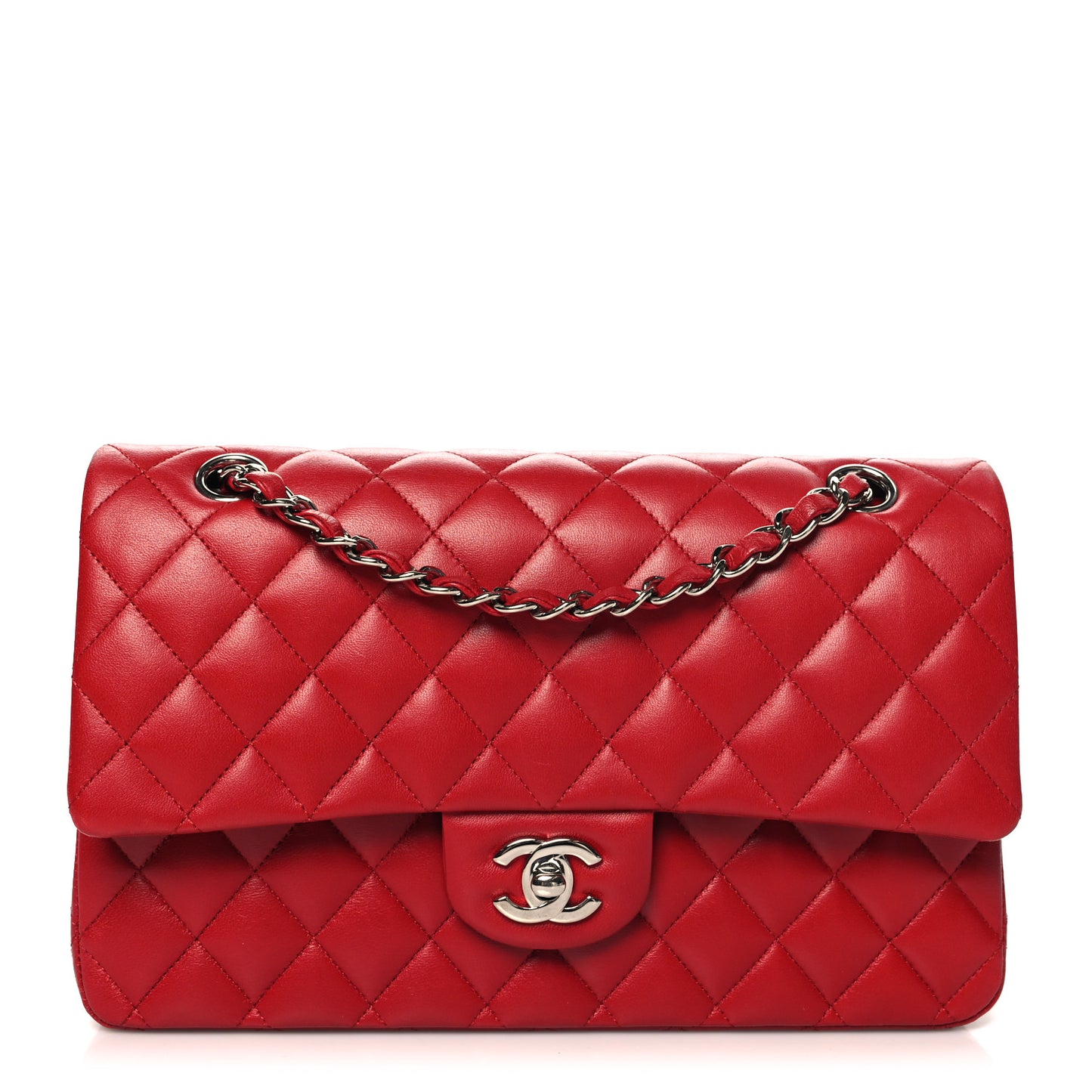 Lambskin Quilted Medium Double Flap Red