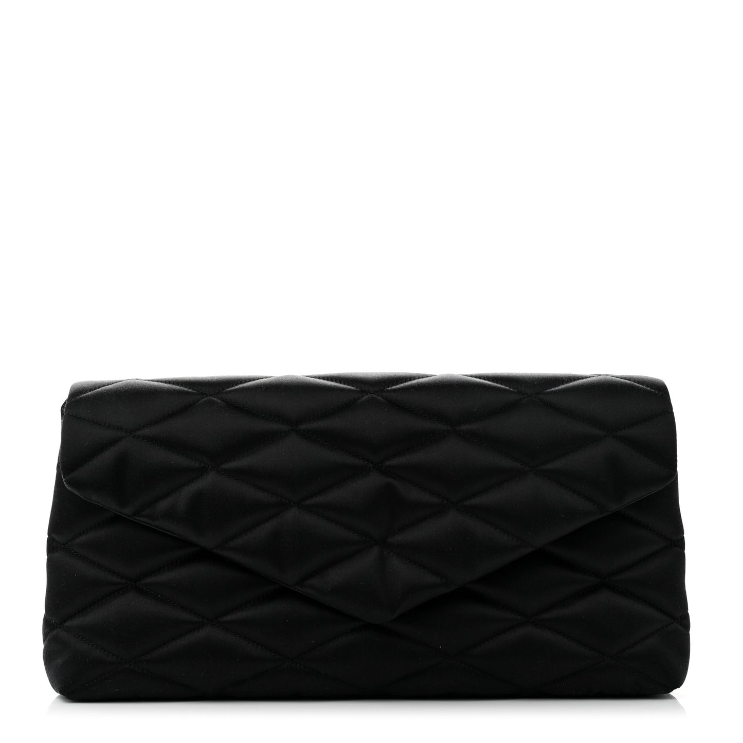 Satin Quilted Sade Puffer Envelope Clutch Black