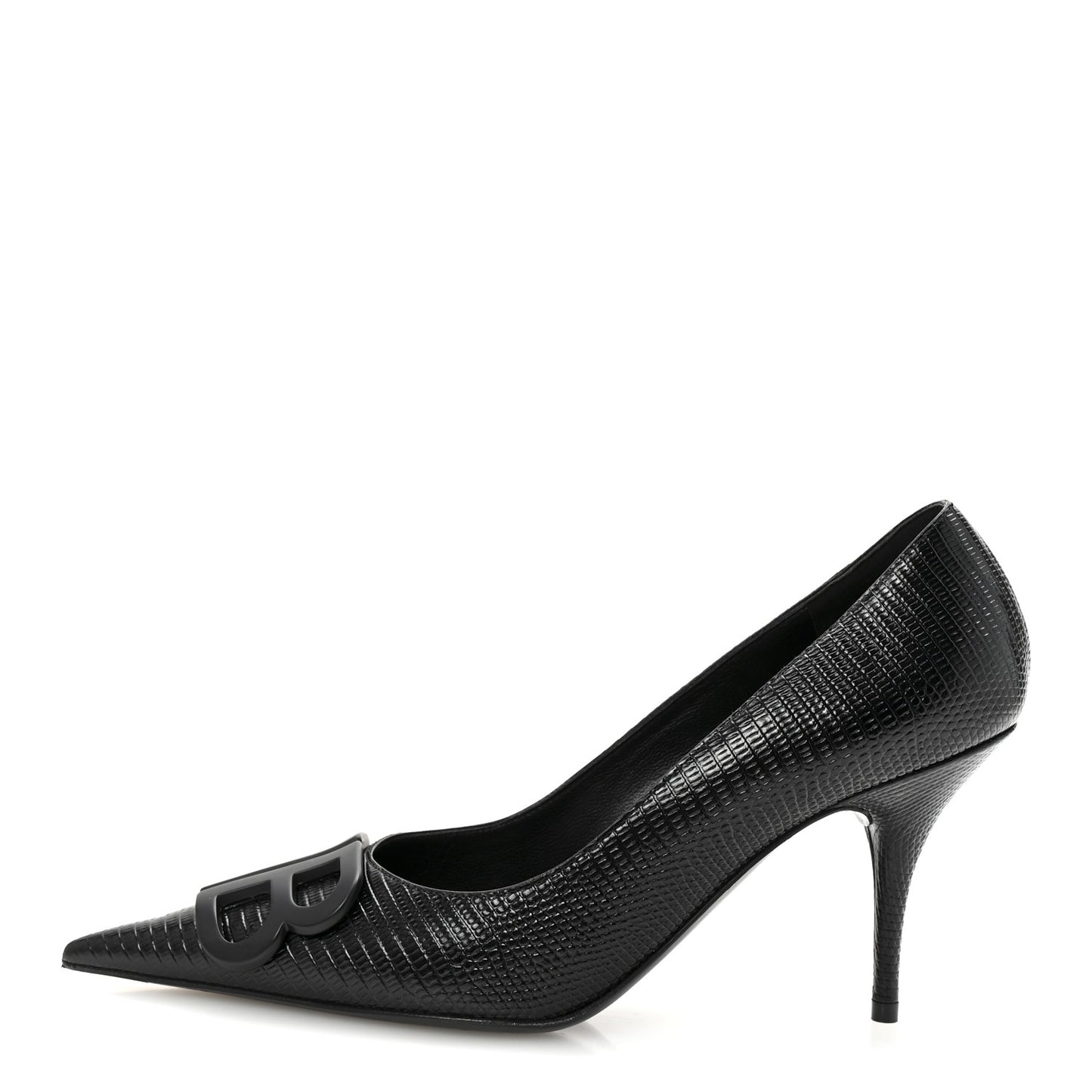 Calfskin Lizard Embossed BB Square Knife 80mm Pumps 38 Black