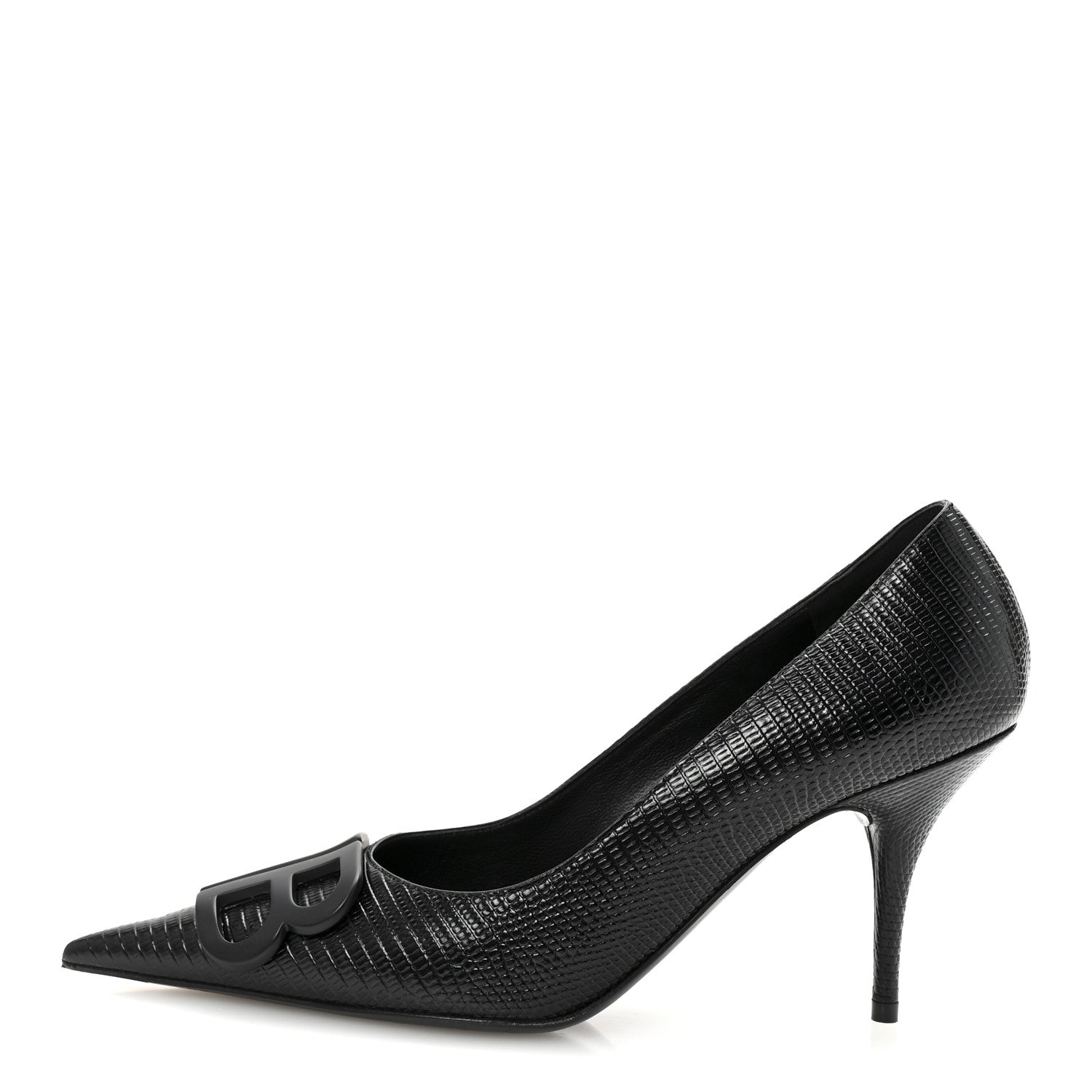 Balenciaga Calfskin Lizard Embossed BB Square Knife 80mm Pumps 38 Black 1 of 10