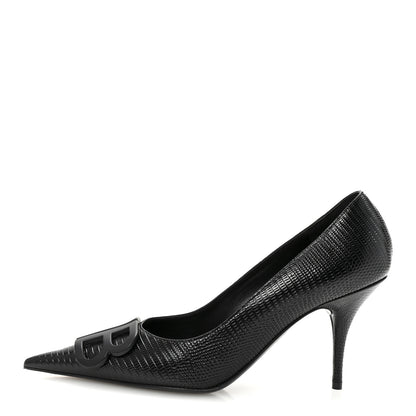 Balenciaga Calfskin Lizard Embossed BB Square Knife 80mm Pumps 38 Black 1 of 10