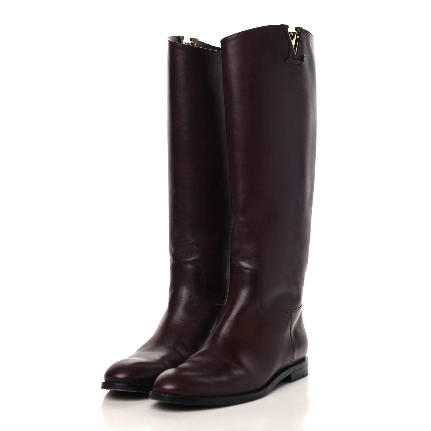 Calfskin Heritage Flat High Boots 37.5 Brown