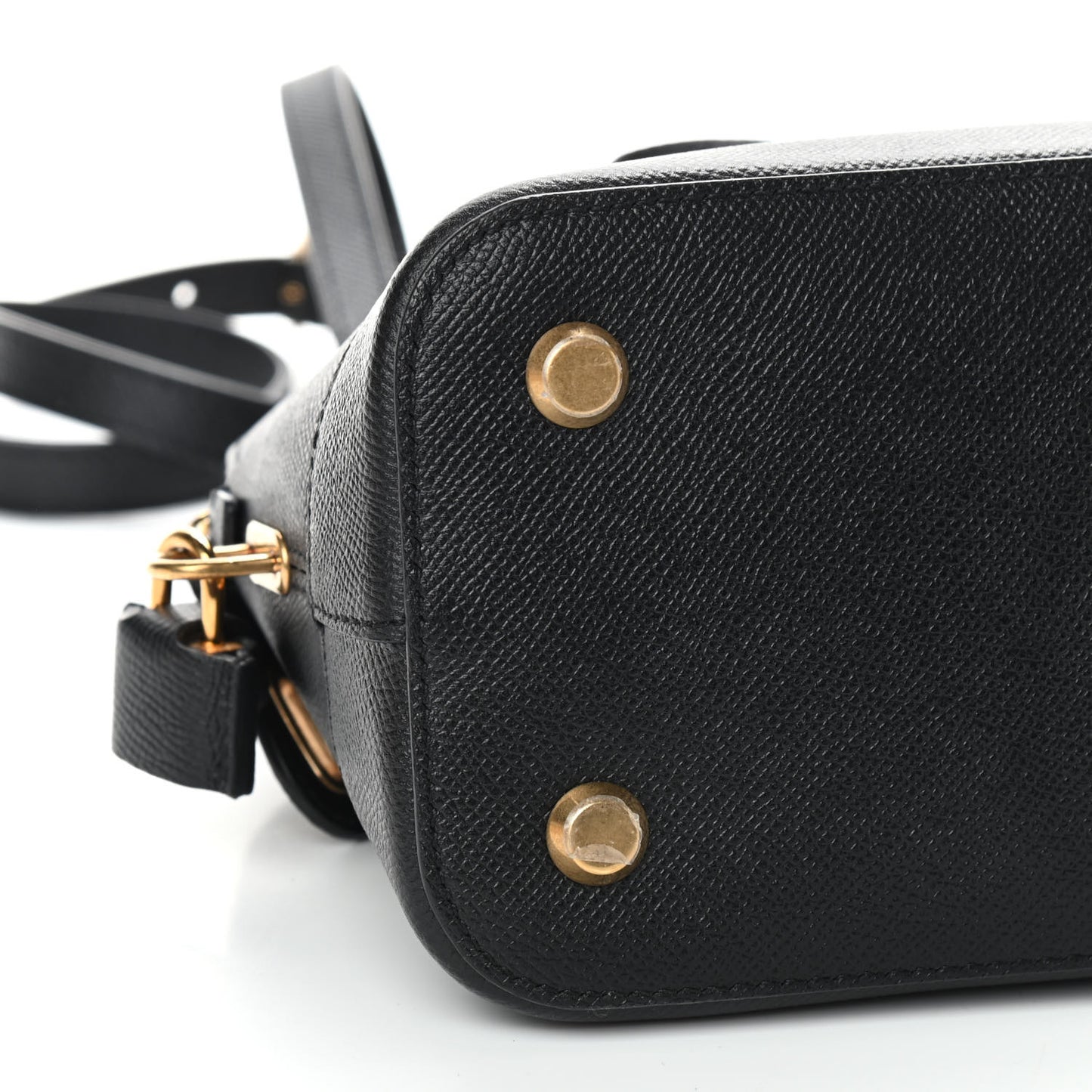 Signature Grained Calfskin Logo S Ville Top Handle Bag Black