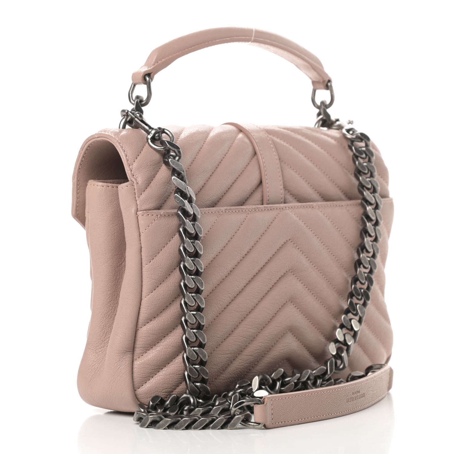 Saint Laurent Sheepskin Matelasse Chevron Monogram Medium College Bag Rose Poudre 3 of 14