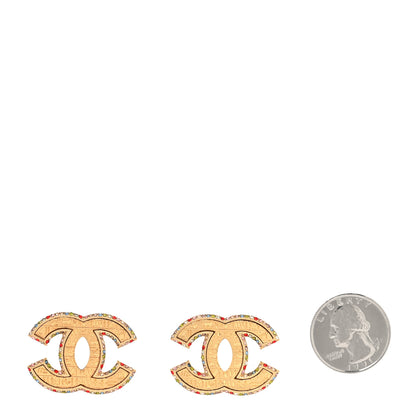Chanel Metal Crystal Scarab CC Earrings Gold Multicolor 2 of 4