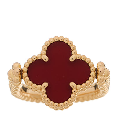 Van Cleef & Arpels 18K Rose Gold Diamond Carnelian Reversible Guilloche Vintage Alhambra Ring 51 5.75 6 of 8