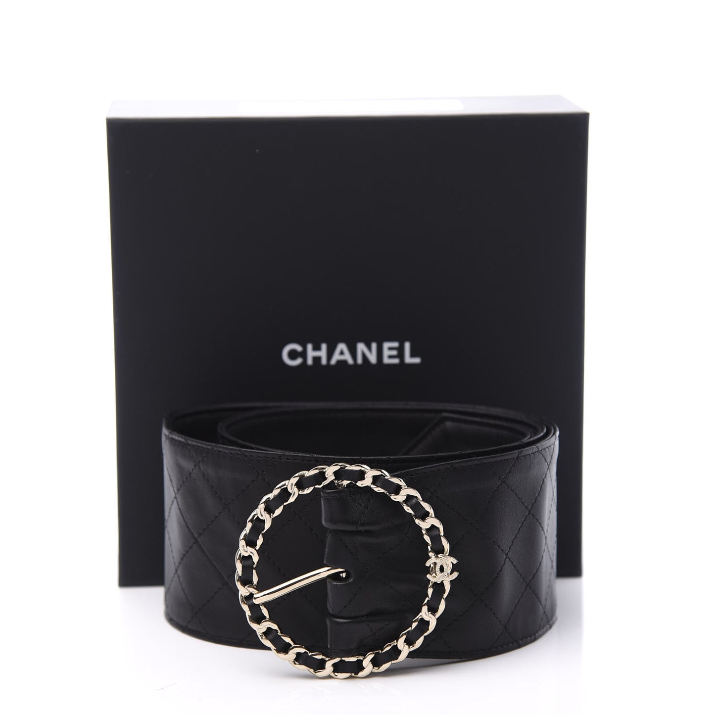 Lambskin Stitched Chain Belt 80 34 Black