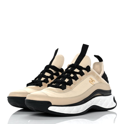 Chanel Velvet Calfskin Mixed Fibers CC Sneakers Ivory 37.5 Black 3 of 9