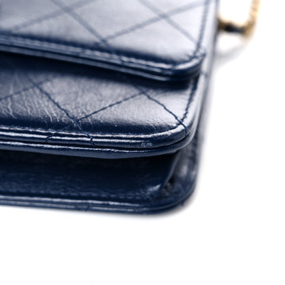 Chanel Aged Glazed Calfskin Stitched Golden Class CC Wallet on Chain WOC Blue 13 of 15