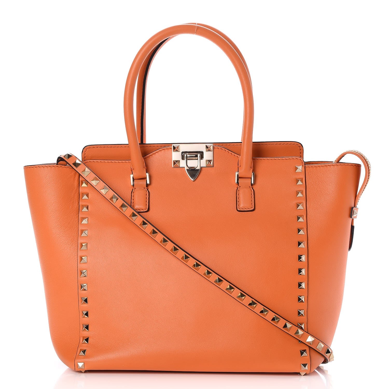 Valentino Garavani Vitello Rockstud Double Handle Tote Melon Sorbet 1 of 8