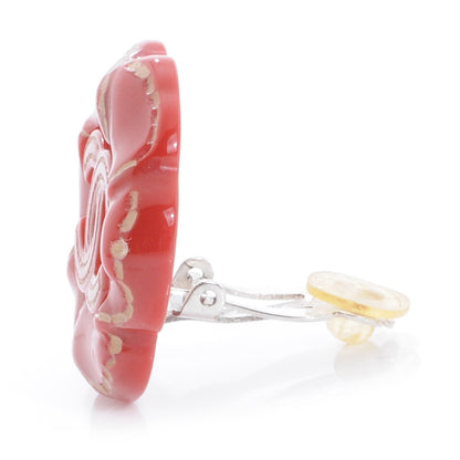 Chanel Resin CC Camellia Clip On Earrings Red 3 of 5