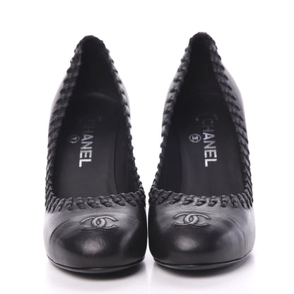 Chanel Lambskin Cap Toe Whipstitch Pumps 38.5 Black 2 of 11