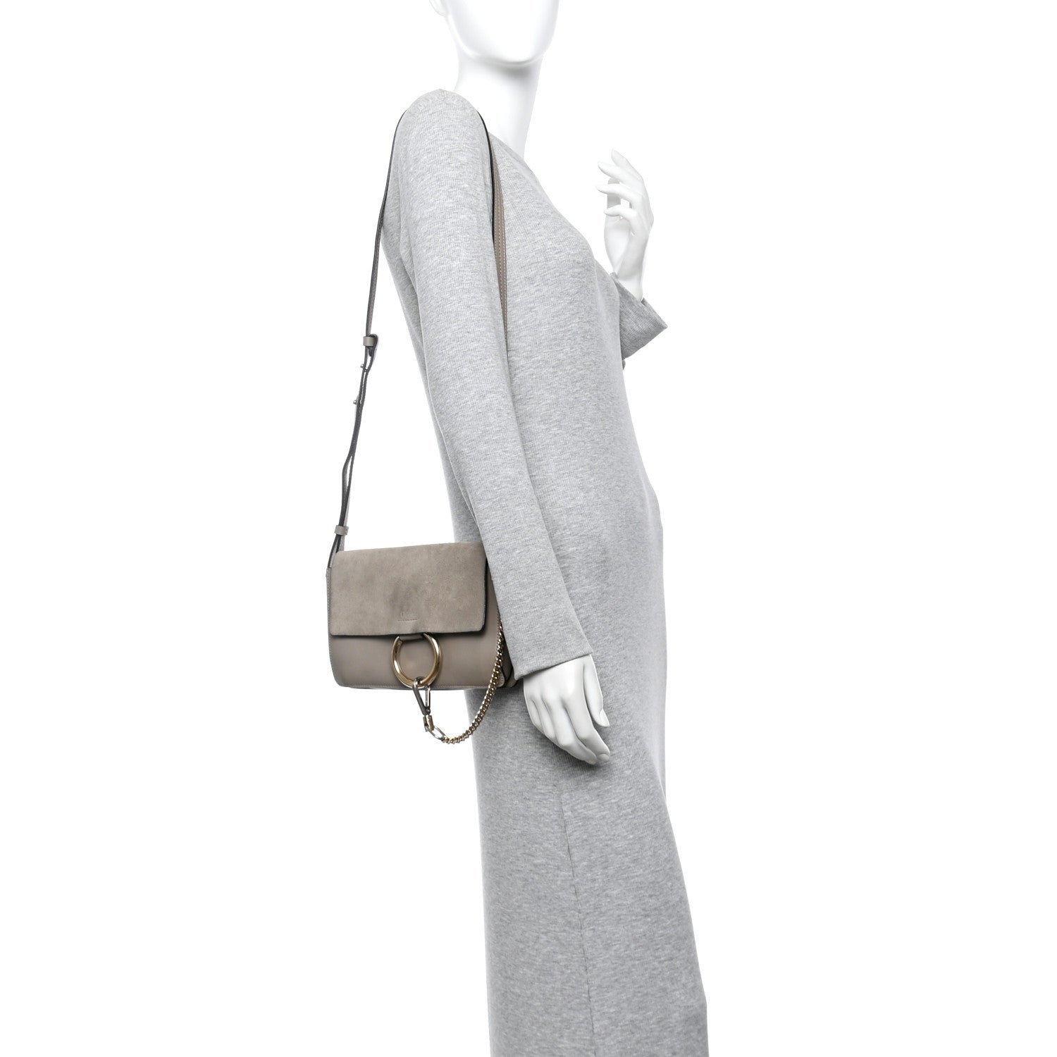 Chloe Suede Calfskin Small Faye Shoulder Bag Motty Grey 2 of 10