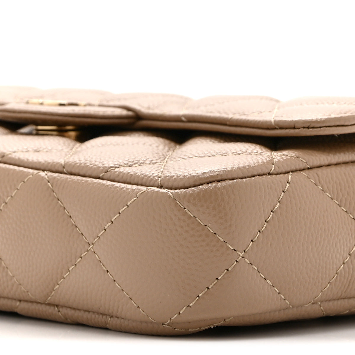 Chanel Caviar Quilted Flap Phone Holder With Chain Beige 12 of 13