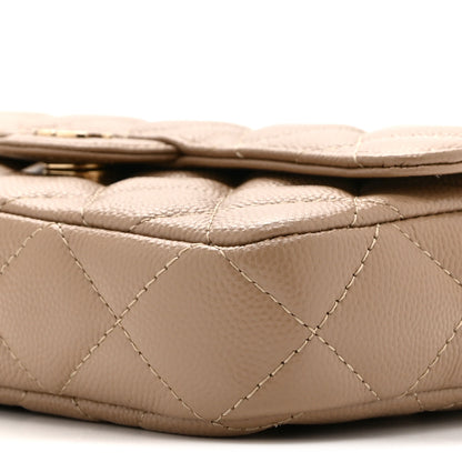 Chanel Caviar Quilted Flap Phone Holder With Chain Beige 12 of 13