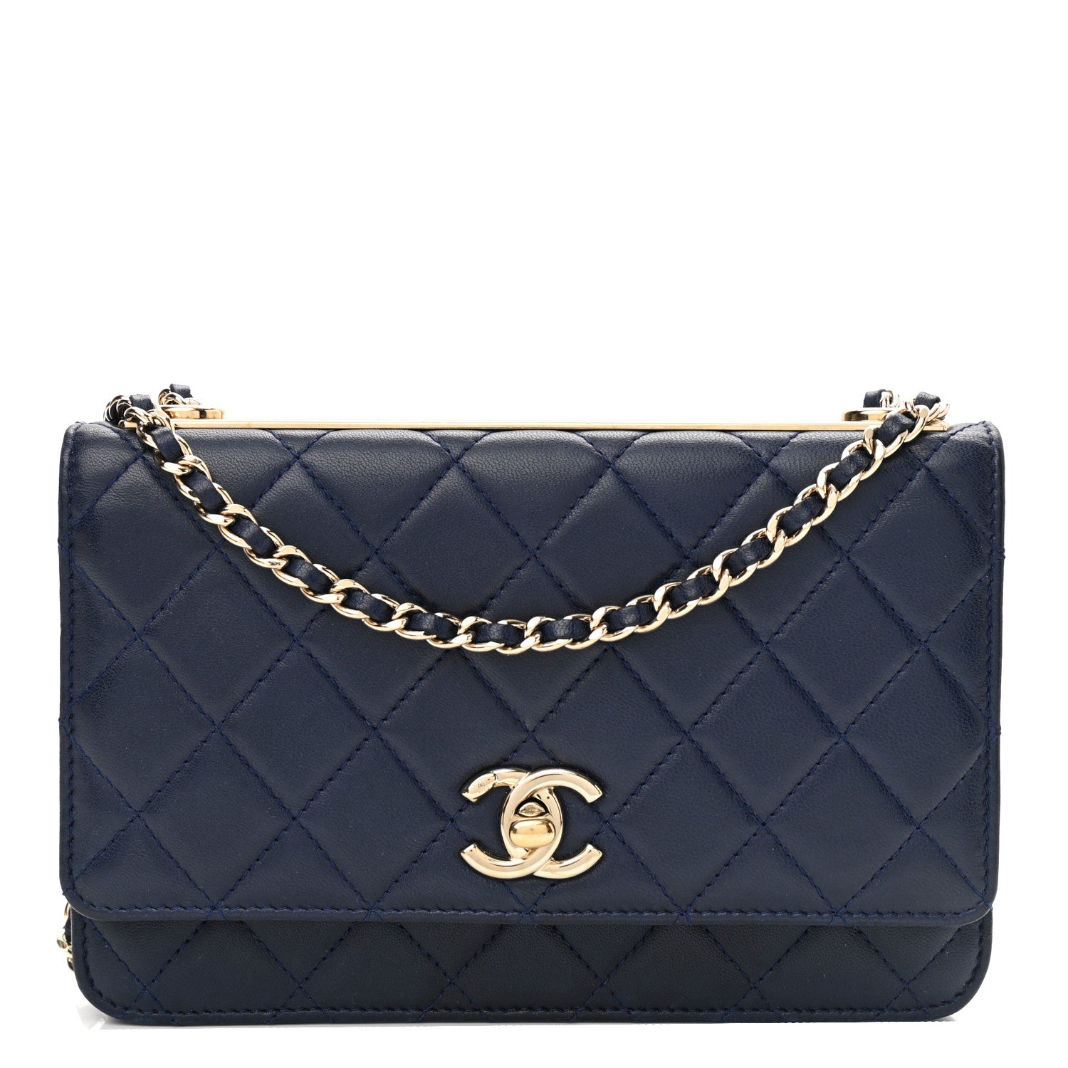 Chanel Lambskin Quilted Trendy CC Wallet On Chain WOC Navy 1 of 12