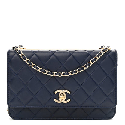 Chanel Lambskin Quilted Trendy CC Wallet On Chain WOC Navy 1 of 12
