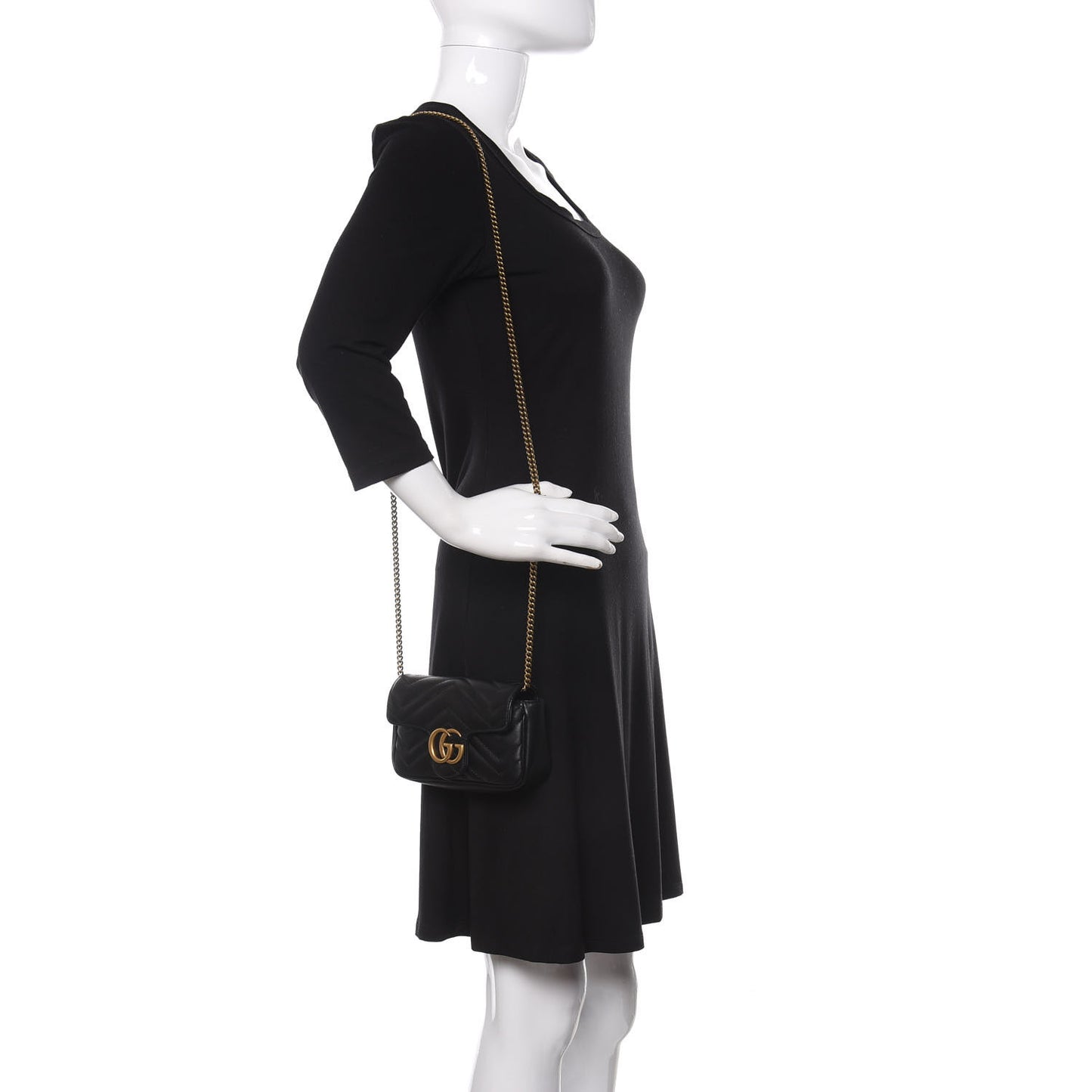 Calfskin Matelasse Super Mini GG Marmont Shoulder Bag Black