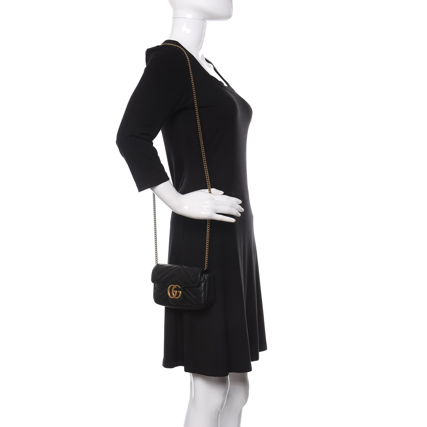 Gucci Calfskin Matelasse Super Mini GG Marmont Shoulder Bag Black 2 of 12