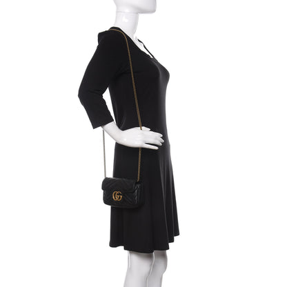Gucci Calfskin Matelasse Super Mini GG Marmont Shoulder Bag Black 2 of 12