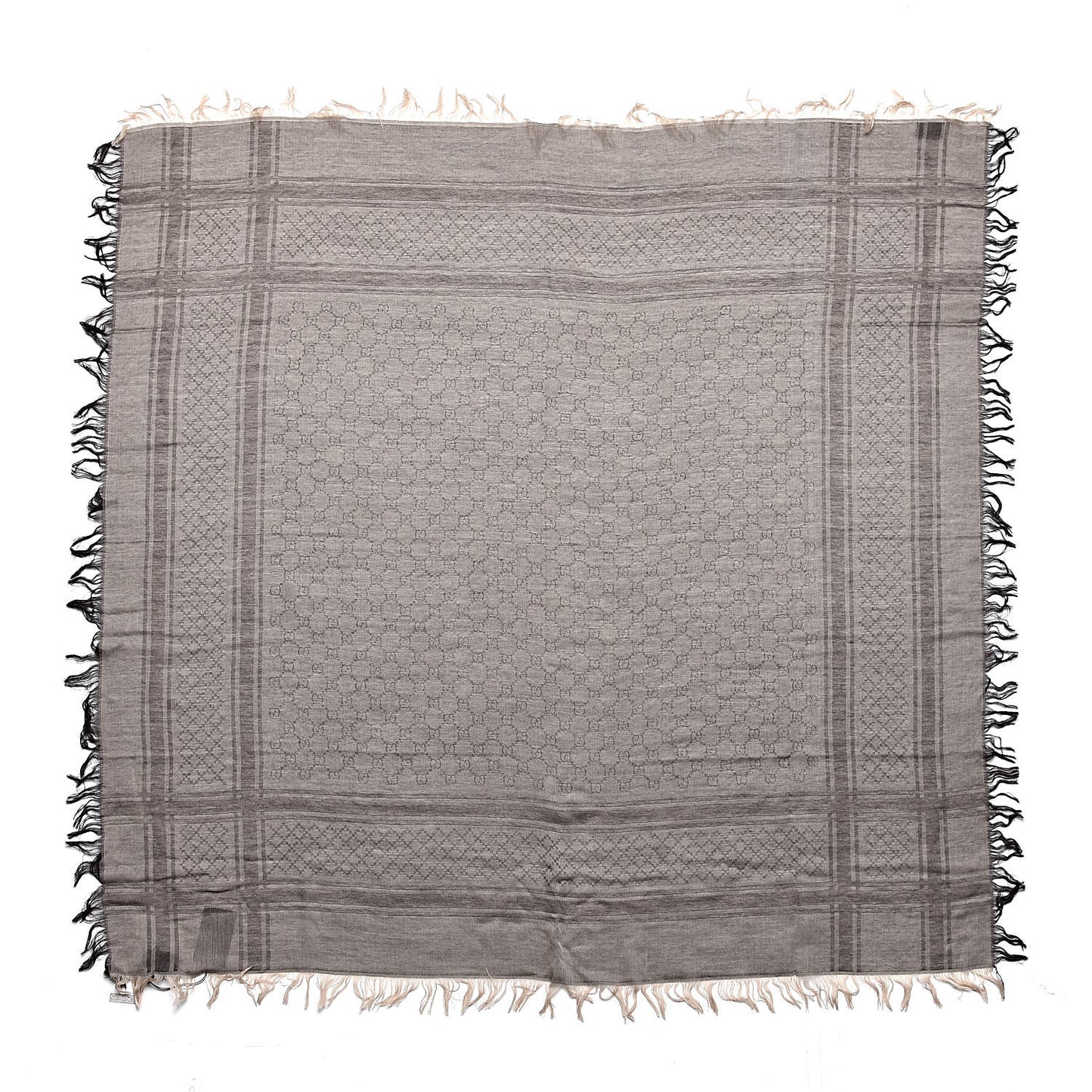 Wool Silk GG Monogram Diamante Plaid Surviee Shawl Beige Dark Brown
