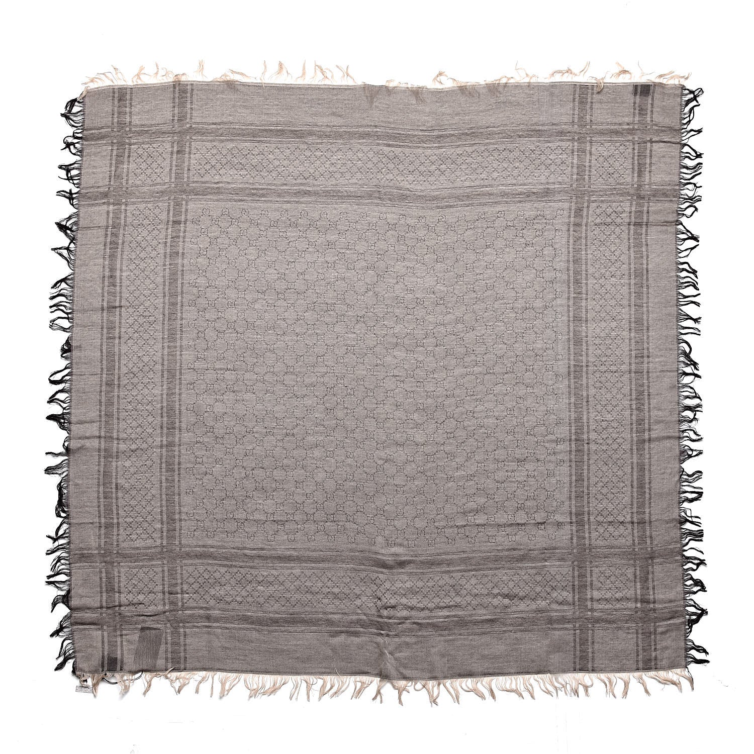 Gucci Wool Silk GG Monogram Diamante Plaid Surviee Shawl Beige Dark Brown 1 of 4